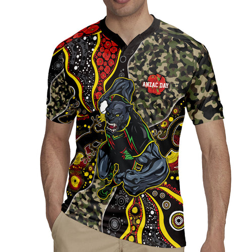 Personalized Penrith Panthers ANZAC Rugby Jersey Aboriginal Indigenous Poppy Panther Warrior