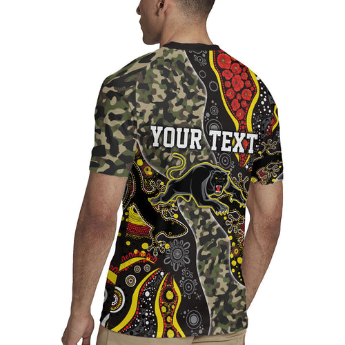 Personalized Penrith Panthers ANZAC Rugby Jersey Aboriginal Indigenous Poppy Panther Warrior