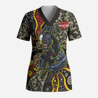 Personalized Penrith Panthers ANZAC Scrub Top Aboriginal Indigenous Poppy Panther Warrior