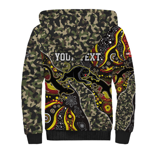 Personalized Penrith Panthers ANZAC Sherpa Hoodie Aboriginal Indigenous Poppy Panther Warrior