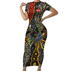 Personalized Penrith Panthers ANZAC Short Sleeve Bodycon Dress Aboriginal Indigenous Poppy Panther Warrior