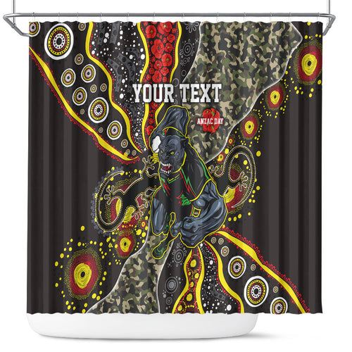 Personalized Penrith Panthers ANZAC Shower Curtain Aboriginal Indigenous Poppy Panther Warrior
