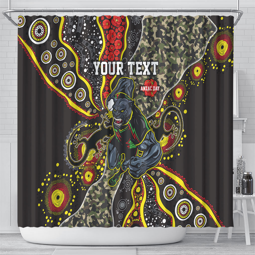 Personalized Penrith Panthers ANZAC Shower Curtain Aboriginal Indigenous Poppy Panther Warrior