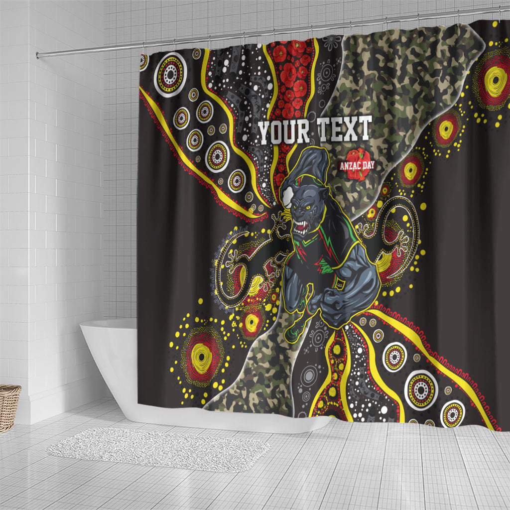 Personalized Penrith Panthers ANZAC Shower Curtain Aboriginal Indigenous Poppy Panther Warrior