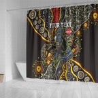 Personalized Penrith Panthers ANZAC Shower Curtain Aboriginal Indigenous Poppy Panther Warrior