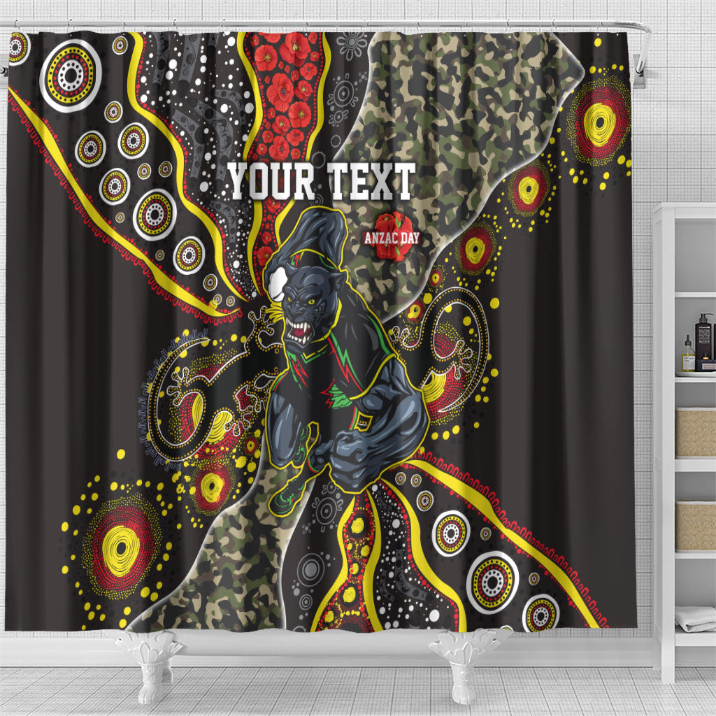 Personalized Penrith Panthers ANZAC Shower Curtain Aboriginal Indigenous Poppy Panther Warrior