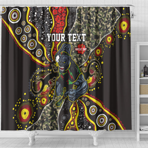 Personalized Penrith Panthers ANZAC Shower Curtain Aboriginal Indigenous Poppy Panther Warrior