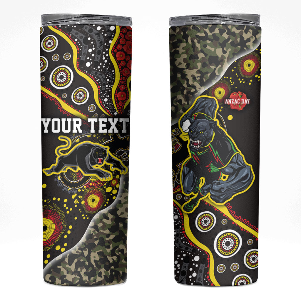Personalized Penrith Panthers ANZAC Skinny Tumbler Aboriginal Indigenous Poppy Panther Warrior