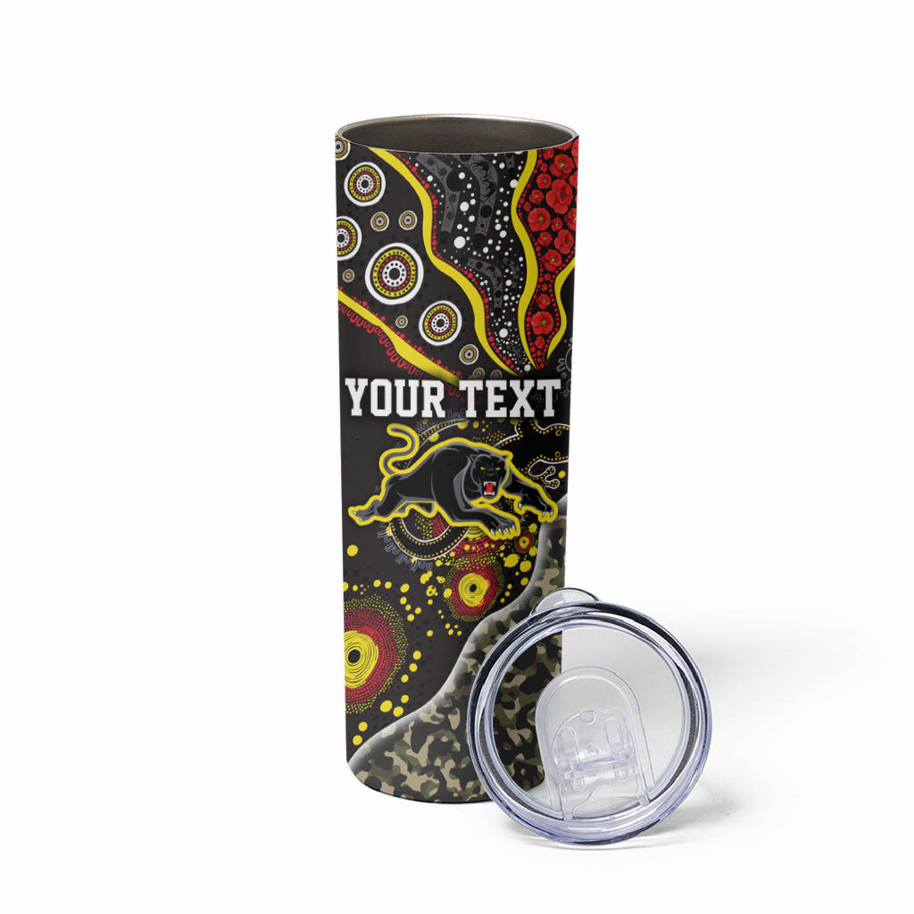 Personalized Penrith Panthers ANZAC Skinny Tumbler Aboriginal Indigenous Poppy Panther Warrior