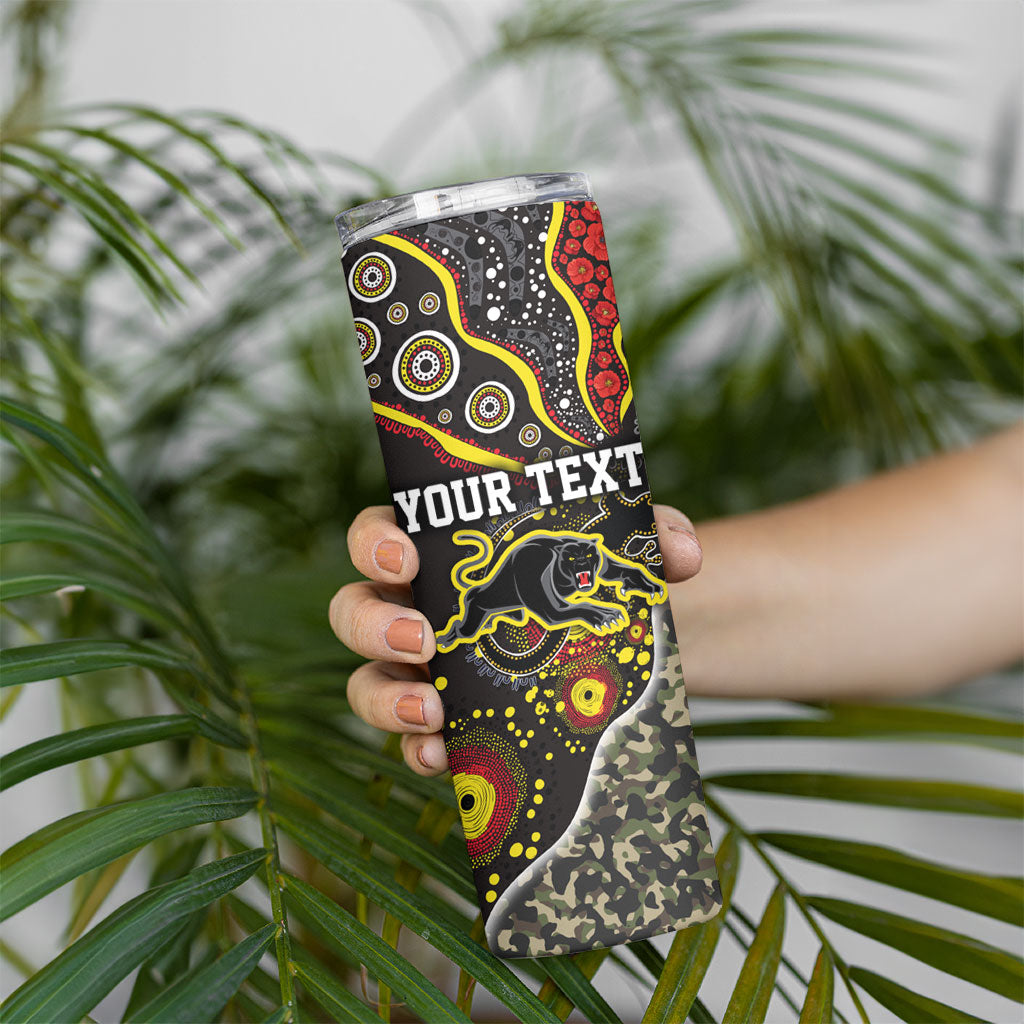 Personalized Penrith Panthers ANZAC Skinny Tumbler Aboriginal Indigenous Poppy Panther Warrior