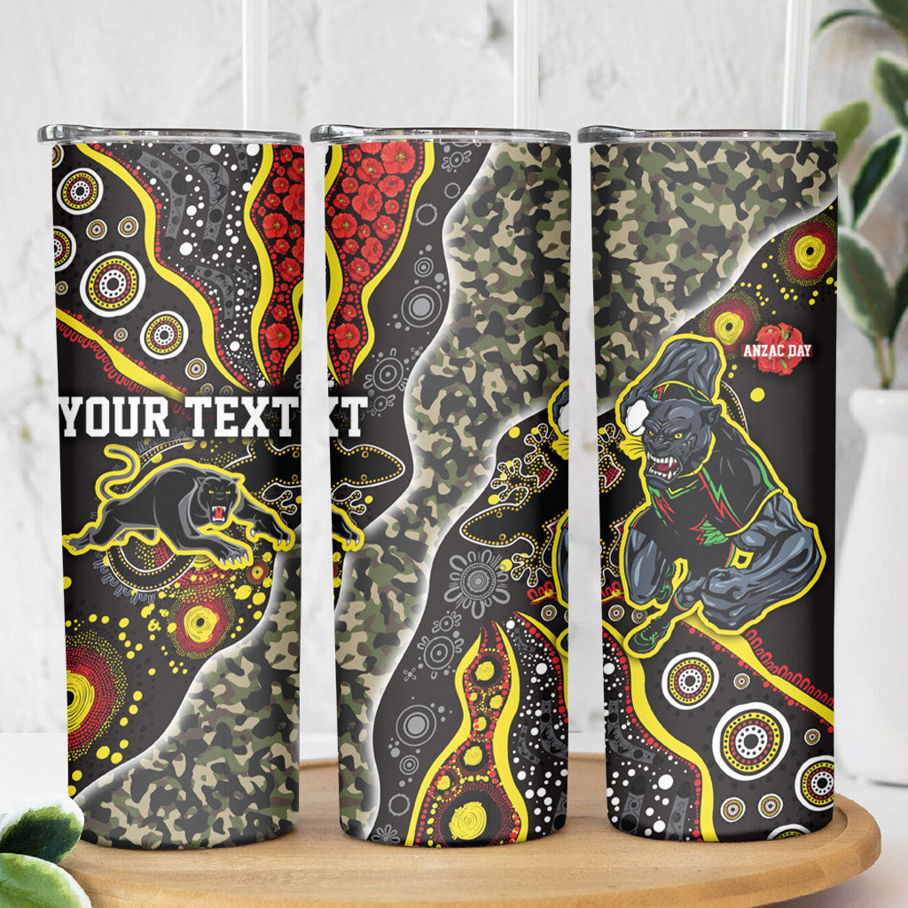 Personalized Penrith Panthers ANZAC Skinny Tumbler Aboriginal Indigenous Poppy Panther Warrior