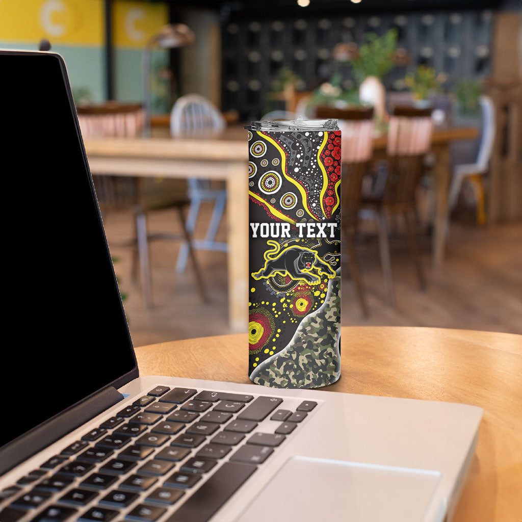 Personalized Penrith Panthers ANZAC Skinny Tumbler Aboriginal Indigenous Poppy Panther Warrior