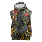 Personalized Penrith Panthers ANZAC Sleeveless Hoodie Aboriginal Indigenous Poppy Panther Warrior