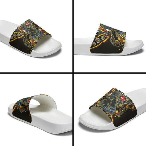 Personalized Penrith Panthers ANZAC Slide Sandals Aboriginal Indigenous Poppy Panther Warrior
