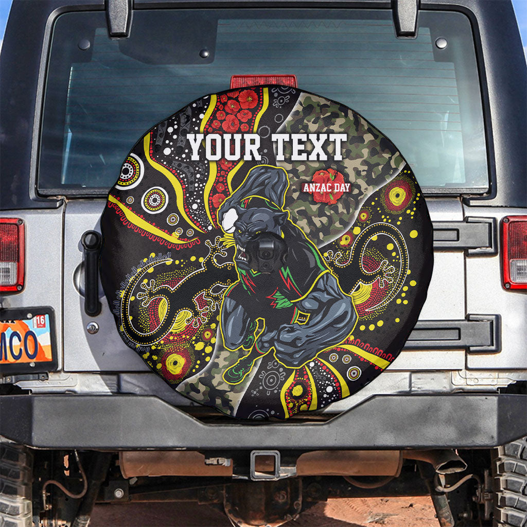 Personalized Penrith Panthers ANZAC Spare Tire Cover Aboriginal Indigenous Poppy Panther Warrior