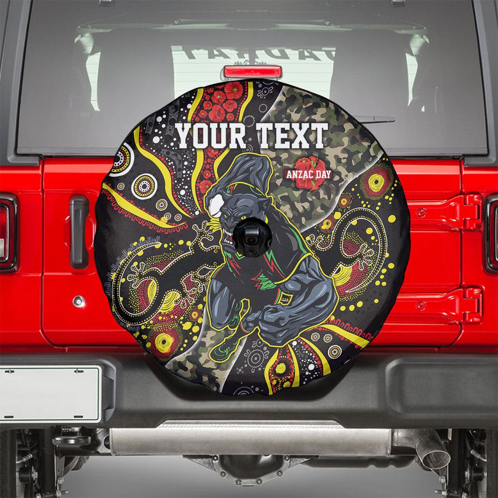 Personalized Penrith Panthers ANZAC Spare Tire Cover Aboriginal Indigenous Poppy Panther Warrior