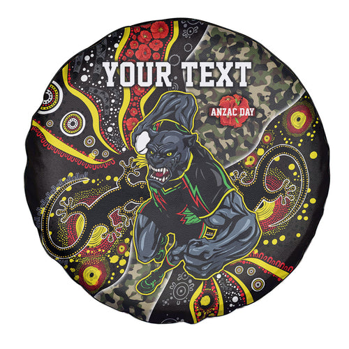 Personalized Penrith Panthers ANZAC Spare Tire Cover Aboriginal Indigenous Poppy Panther Warrior
