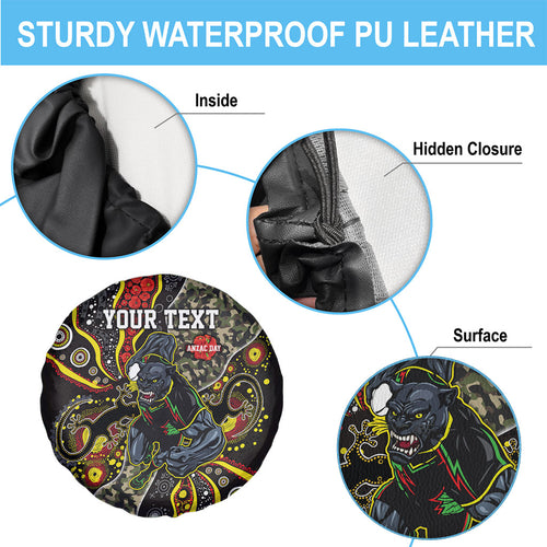 Personalized Penrith Panthers ANZAC Spare Tire Cover Aboriginal Indigenous Poppy Panther Warrior