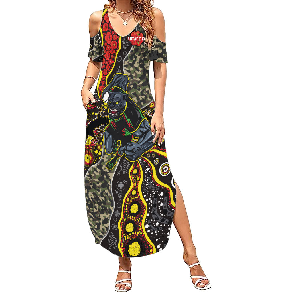 Personalized Penrith Panthers ANZAC Summer Maxi Dress Aboriginal Indigenous Poppy Panther Warrior