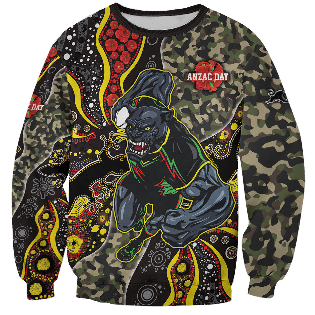 Personalized Penrith Panthers ANZAC Sweatshirt Aboriginal Indigenous Poppy Panther Warrior