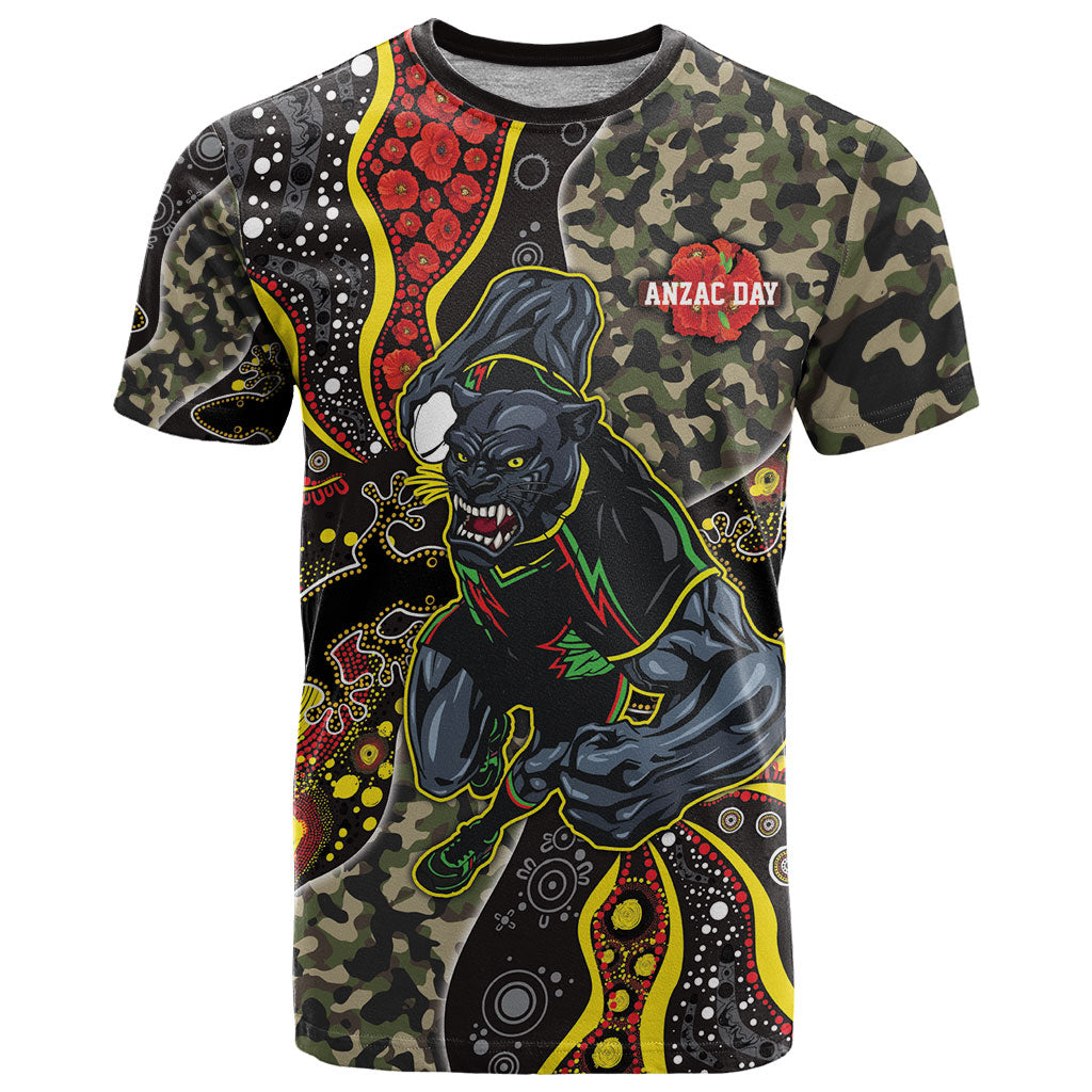 Personalized Penrith Panthers ANZAC T Shirt Aboriginal Indigenous Poppy Panther Warrior