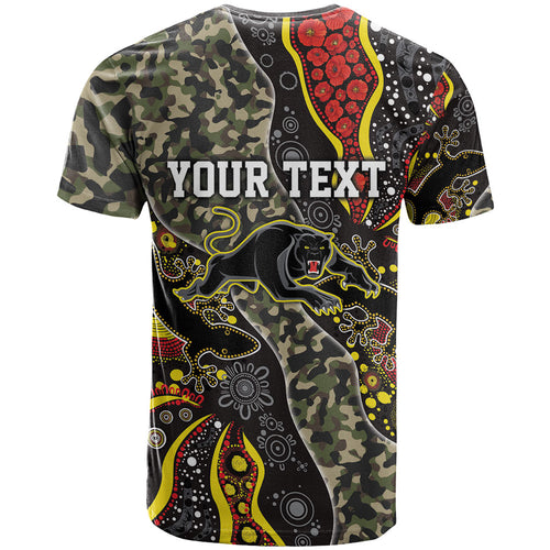 Personalized Penrith Panthers ANZAC T Shirt Aboriginal Indigenous Poppy Panther Warrior