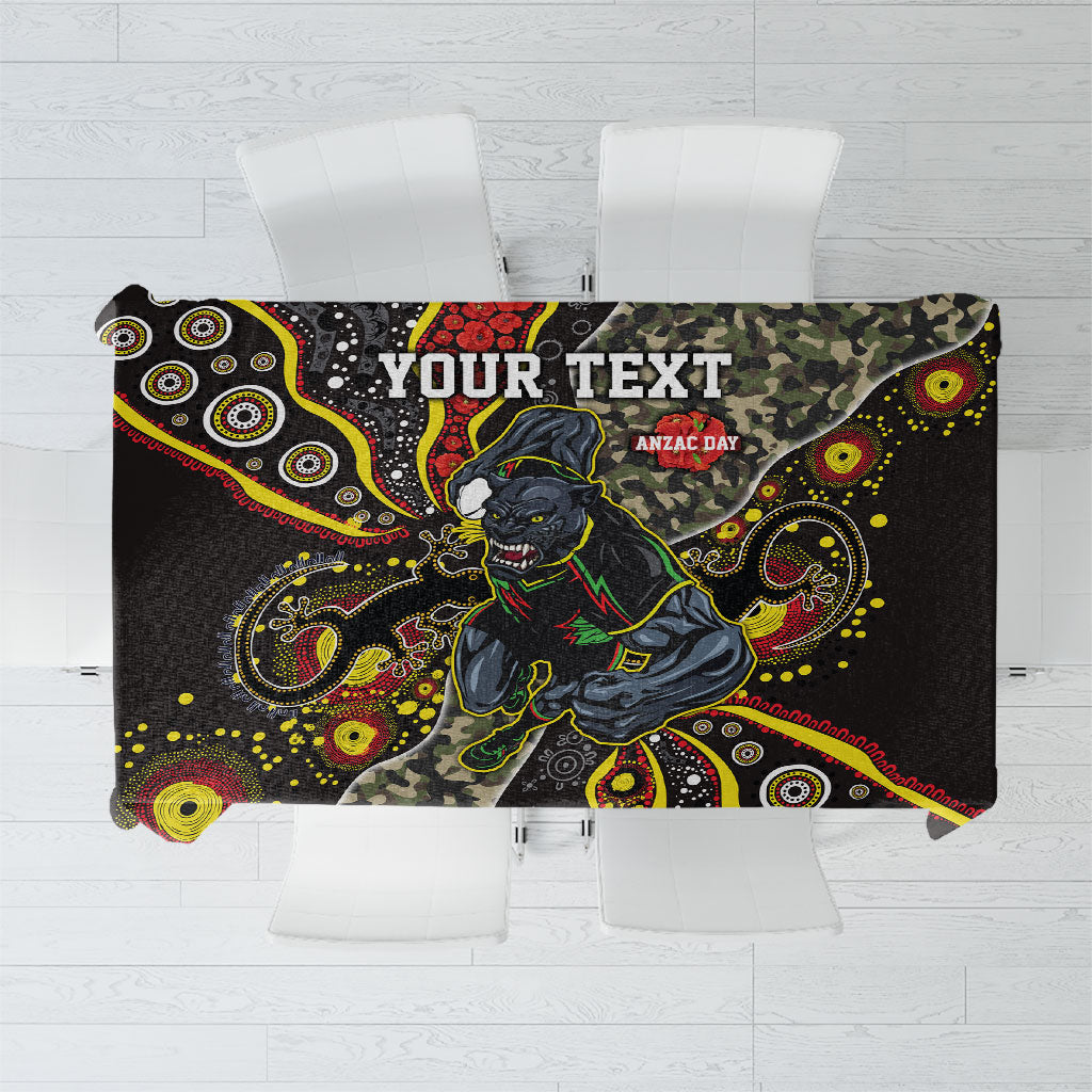 Personalized Penrith Panthers ANZAC Tablecloth Aboriginal Indigenous Poppy Panther Warrior