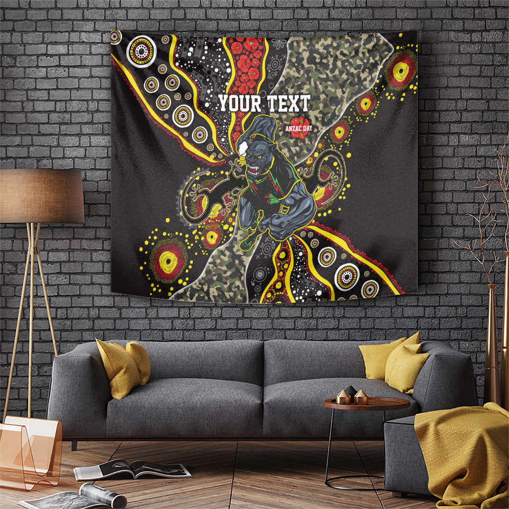 Personalized Penrith Panthers ANZAC Tapestry Aboriginal Indigenous Poppy Panther Warrior