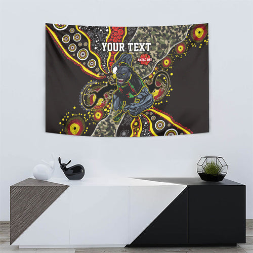 Personalized Penrith Panthers ANZAC Tapestry Aboriginal Indigenous Poppy Panther Warrior