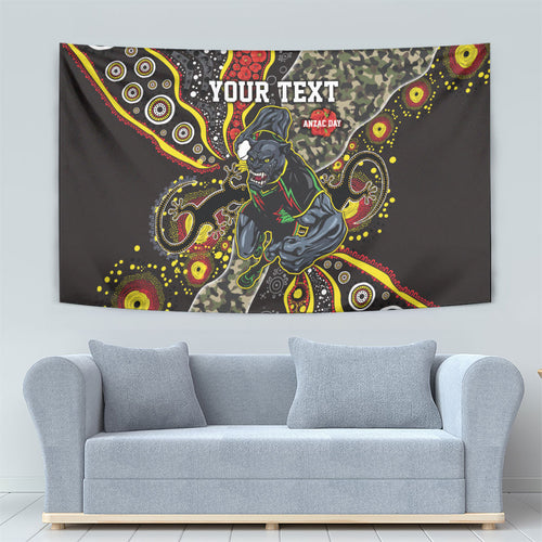 Personalized Penrith Panthers ANZAC Tapestry Aboriginal Indigenous Poppy Panther Warrior