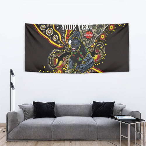 Personalized Penrith Panthers ANZAC Tapestry Aboriginal Indigenous Poppy Panther Warrior