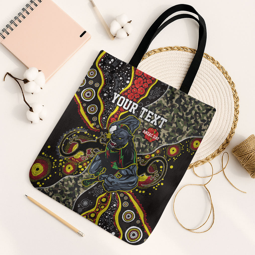 Personalized Penrith Panthers ANZAC Tote Bag Aboriginal Indigenous Poppy Panther Warrior
