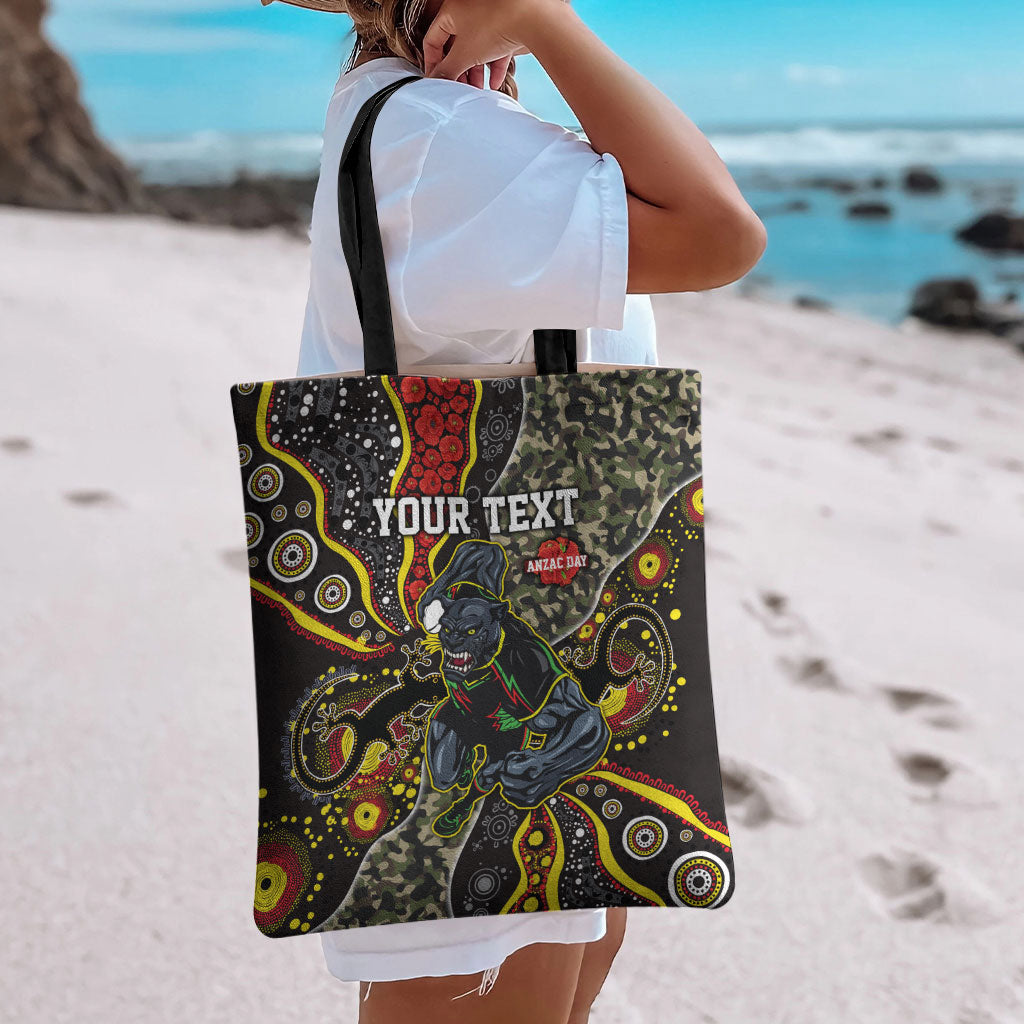 Personalized Penrith Panthers ANZAC Tote Bag Aboriginal Indigenous Poppy Panther Warrior