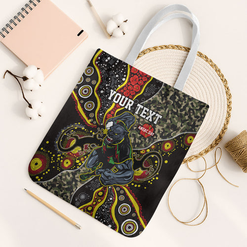 Personalized Penrith Panthers ANZAC Tote Bag Aboriginal Indigenous Poppy Panther Warrior