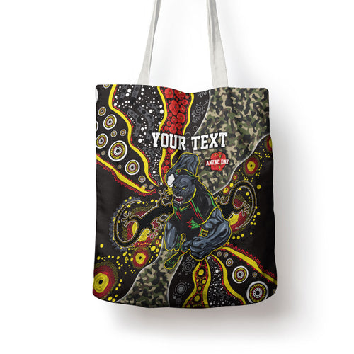 Personalized Penrith Panthers ANZAC Tote Bag Aboriginal Indigenous Poppy Panther Warrior