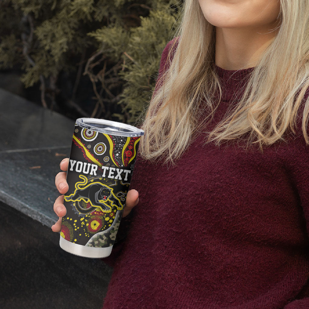 Personalized Penrith Panthers ANZAC Tumbler Cup Aboriginal Indigenous Poppy Panther Warrior