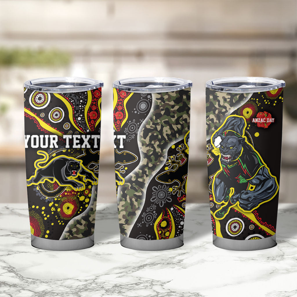 Personalized Penrith Panthers ANZAC Tumbler Cup Aboriginal Indigenous Poppy Panther Warrior