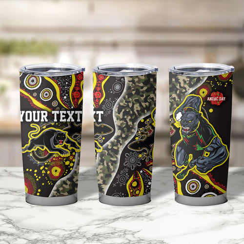 Personalized Penrith Panthers ANZAC Tumbler Cup Aboriginal Indigenous Poppy Panther Warrior