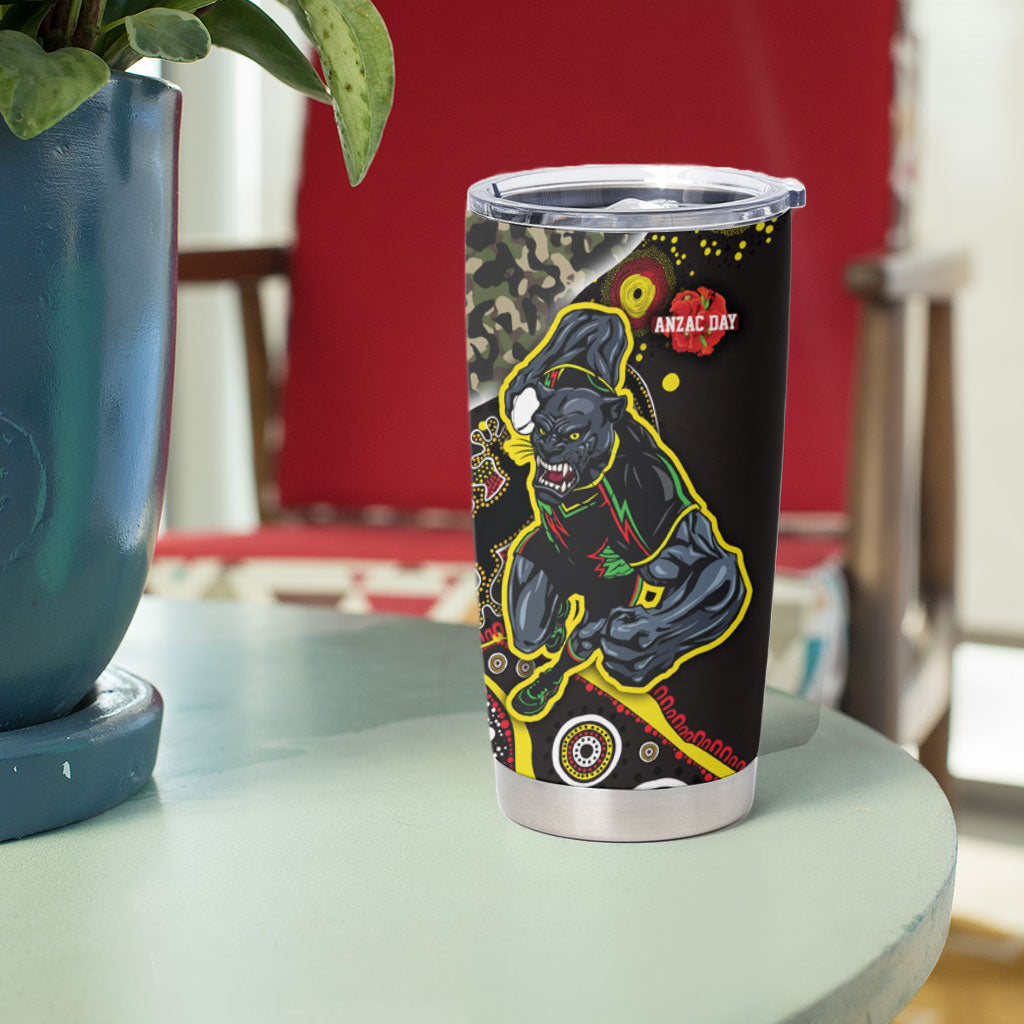 Personalized Penrith Panthers ANZAC Tumbler Cup Aboriginal Indigenous Poppy Panther Warrior