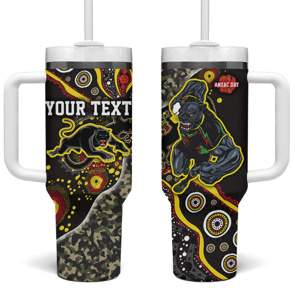 Personalized Penrith Panthers ANZAC Tumbler With Handle Aboriginal Indigenous Poppy Panther Warrior