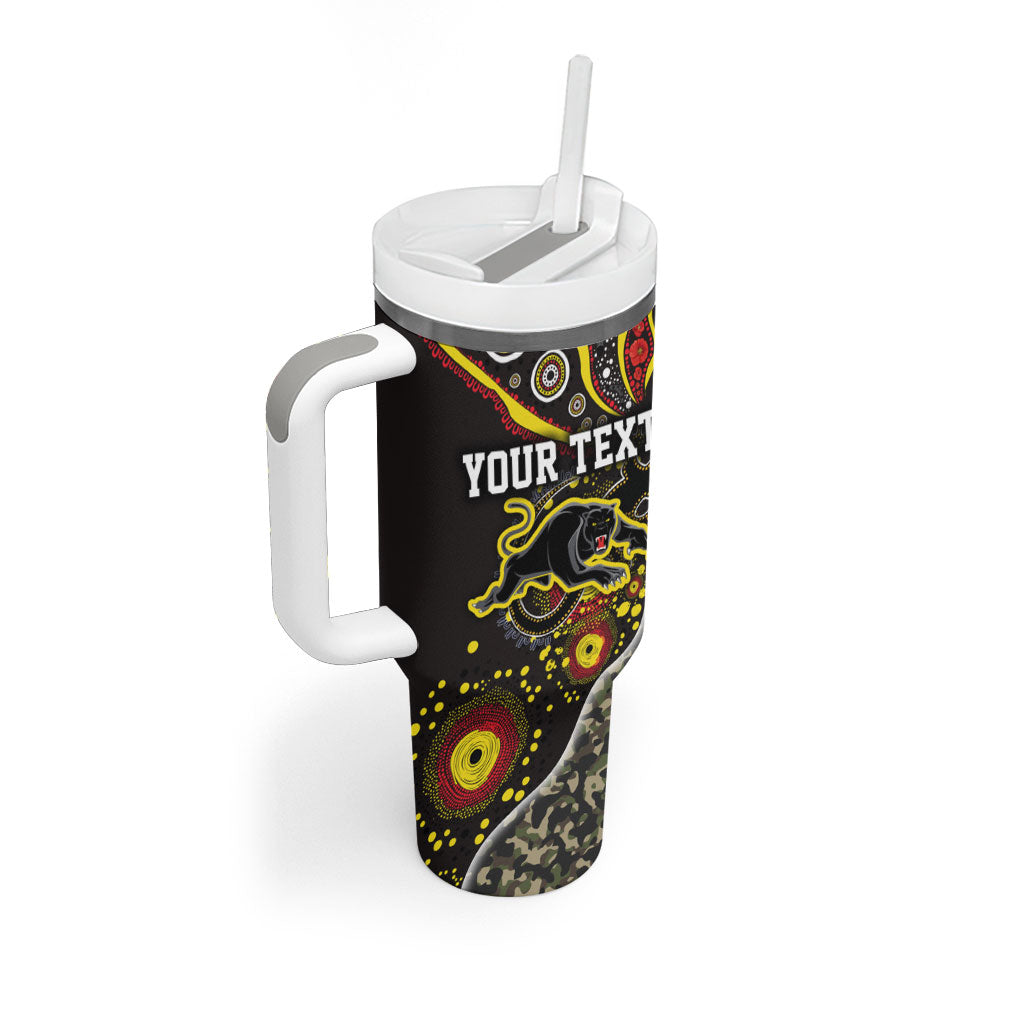 Personalized Penrith Panthers ANZAC Tumbler With Handle Aboriginal Indigenous Poppy Panther Warrior