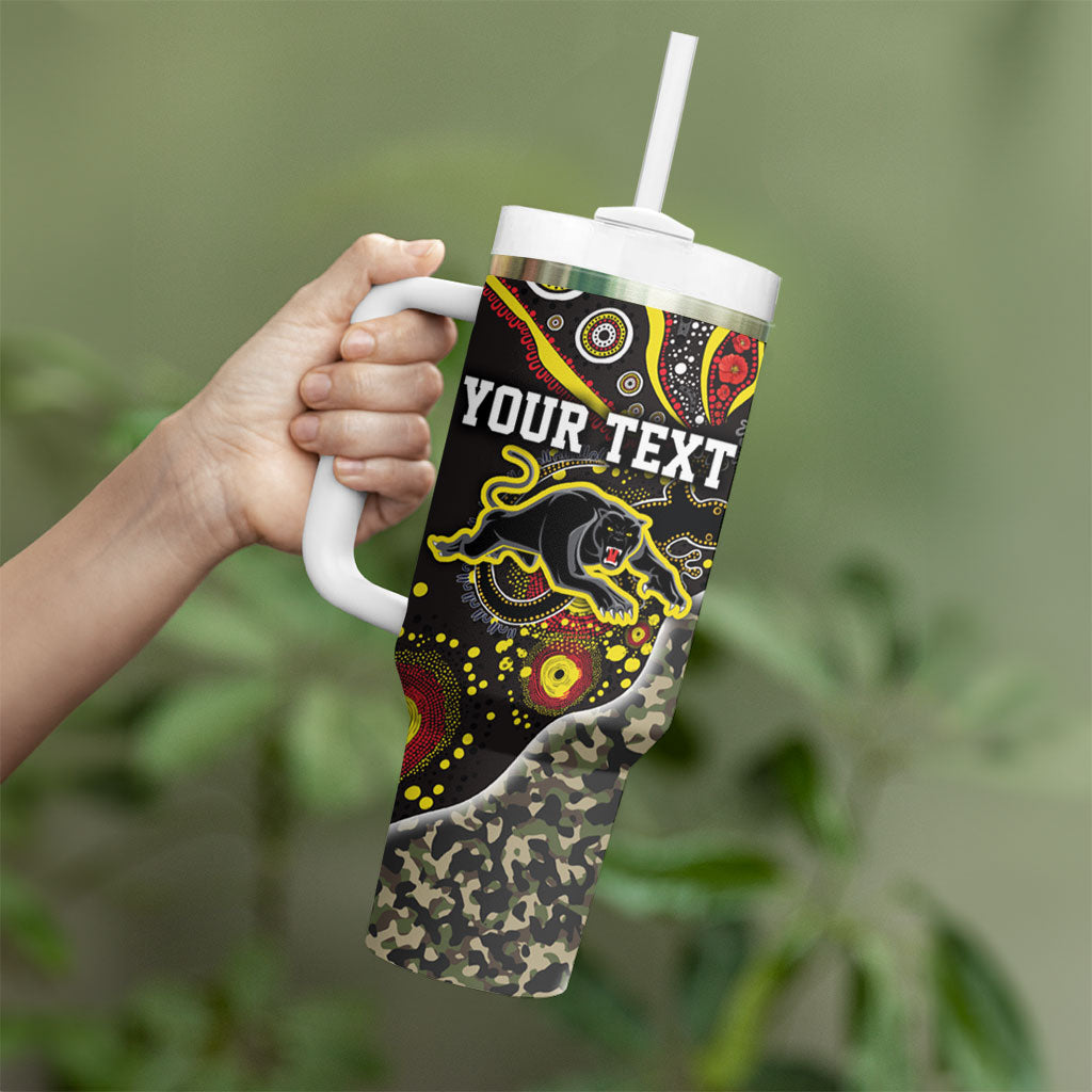 Personalized Penrith Panthers ANZAC Tumbler With Handle Aboriginal Indigenous Poppy Panther Warrior