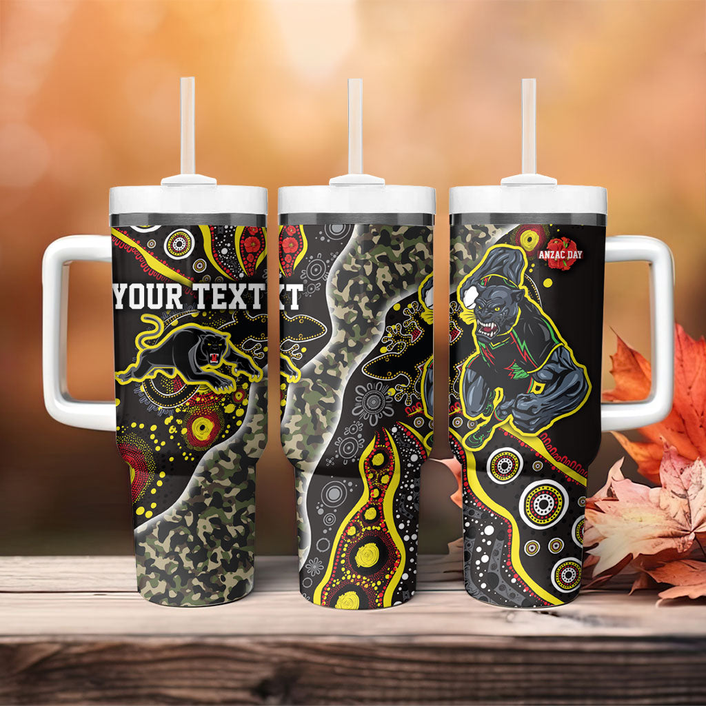 Personalized Penrith Panthers ANZAC Tumbler With Handle Aboriginal Indigenous Poppy Panther Warrior