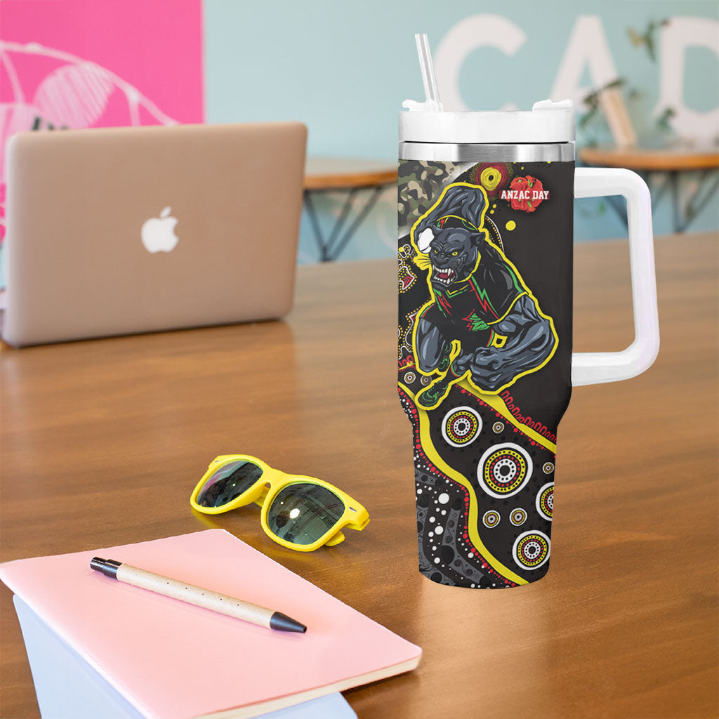 Personalized Penrith Panthers ANZAC Tumbler With Handle Aboriginal Indigenous Poppy Panther Warrior