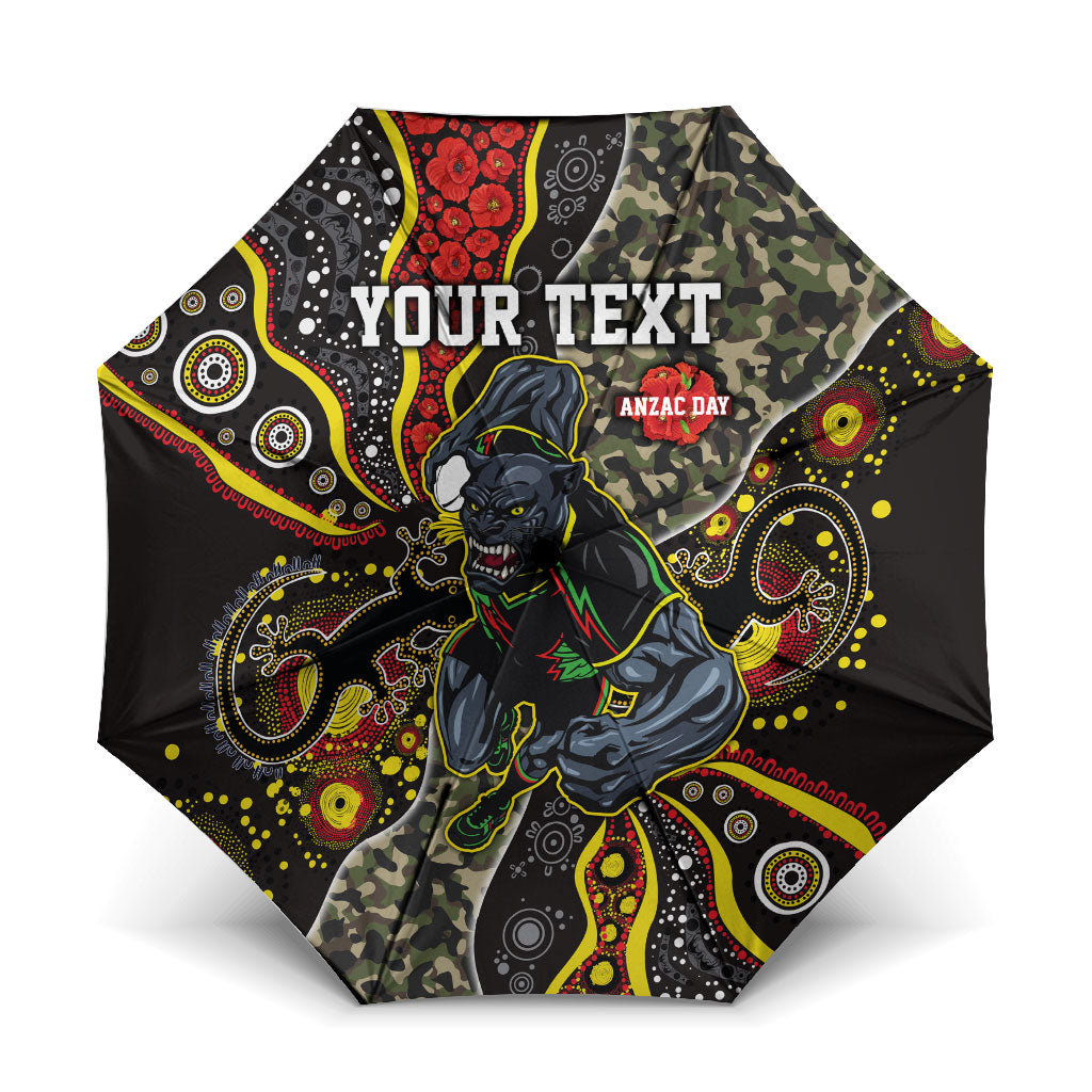 Personalized Penrith Panthers ANZAC Umbrella Aboriginal Indigenous Poppy Panther Warrior