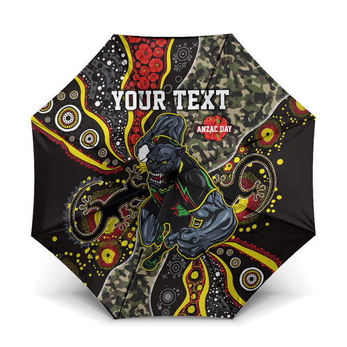Personalized Penrith Panthers ANZAC Umbrella Aboriginal Indigenous Poppy Panther Warrior