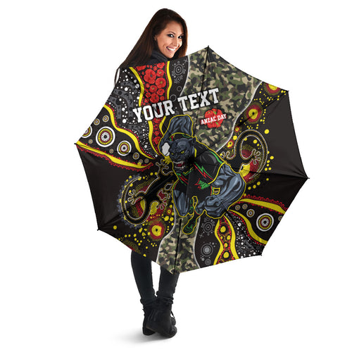 Personalized Penrith Panthers ANZAC Umbrella Aboriginal Indigenous Poppy Panther Warrior
