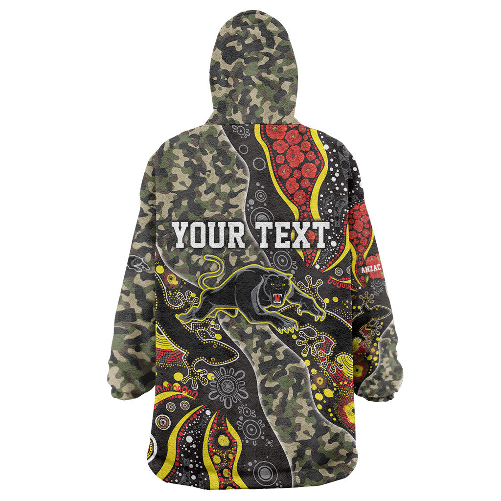 Personalized Penrith Panthers ANZAC Wearable Blanket Hoodie Aboriginal Indigenous Poppy Panther Warrior