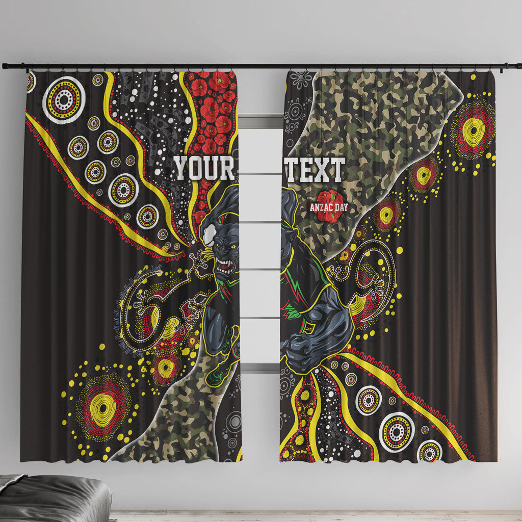 Personalized Penrith Panthers ANZAC Window Curtain Aboriginal Indigenous Poppy Panther Warrior