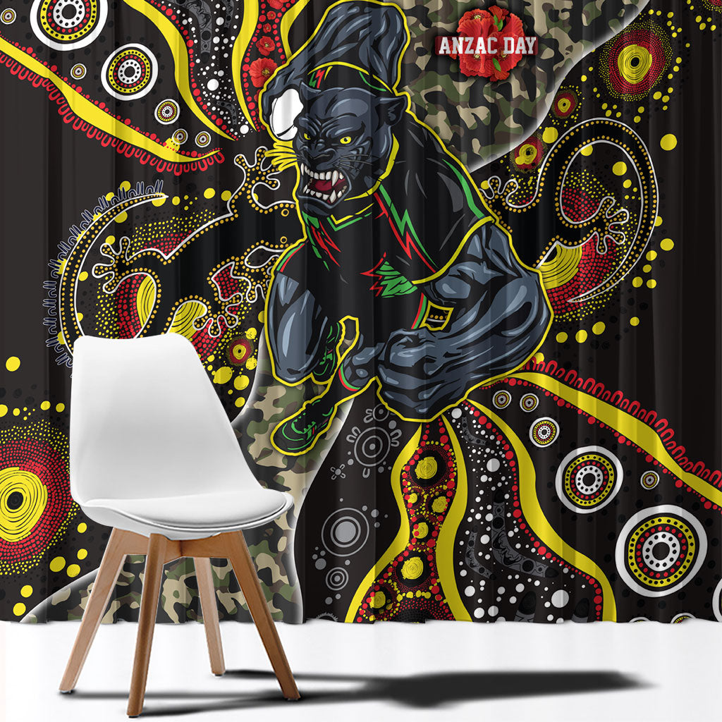 Personalized Penrith Panthers ANZAC Window Curtain Aboriginal Indigenous Poppy Panther Warrior